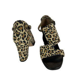 Anyi‎ Lu Sandals 37.5 Nubuck Suede Leopard Open Toe Block Heels Shoes Electra 7